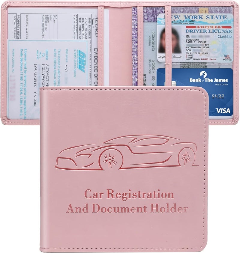 Peisicne Registration and Insurance Card Holder, Vehicle Glove Box Car Organizer with Magnetic Closure, Interior Car Accessories for Documents, Cards, License Storage, 1-Pack Pink - Image 1